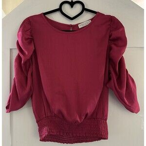 Paper Crane Ruched Sleeve Pink Chiffon Blouse Top Women’s Size Small